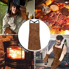 Load image into Gallery viewer, eletecpro Woodworking Apron Heavy Duty Durable - Length 42" 6 Pockets Leather Welding Apron & Welding Gloves Cowhide Fire/Heat Resistant Shop Apron Men/Women(Brown)