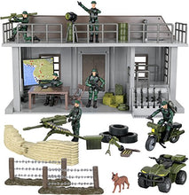 Load image into Gallery viewer, Click N' Play Army Action Figure and Military Playset with Multi Level Command Center, Includes 51 Accessories- 6 Solider Action Figures with Gear, Guns, Vehicles, Army Playset for boys 6+