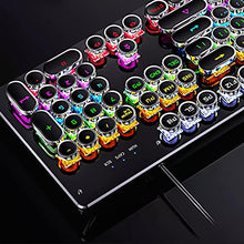 Load image into Gallery viewer, Basaltech Mechanical Light Up Keyboard With LED Backlit, Typewriter Style Gaming Keyboard With 104-Key Brown Switch Round Keycaps, Retro Steampunk Keyboard Metal Panel With Wired USB For PC/Mac/Laptop