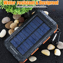 Load image into Gallery viewer, Solar Charger, Durecopow 20000mAh Portable Outdoor Waterproof Solar Power Bank, Camping External Backup Battery Pack Dual 5V USB Ports Output, 2 Led Light Flashlight with Compass (Orange)