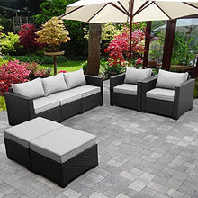 Load image into Gallery viewer, Outdoor Wicker Furniture Couch Set 5 Pieces, Patio Furniture Sectional Sofa with Grey Cushions and Furniture Covers