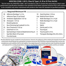 Load image into Gallery viewer, OSHA & ANSI First Aid Kit Refill/Upgrade, 50 Person, 196 Pieces, ANSI 2015 Class B - Includes Splint, Tourniquet, Tools, Single dose and More: Fill Your kit or use to Upgrade to Current regulations