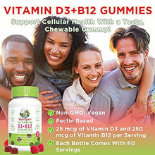 Load image into Gallery viewer, Vitamin D3 + Vitamin B12 | Sugar Free | 2 Month Supply | Vitamin D & B12 Vitamin Gummy Supplements for Adults & Kids | Supports Bone Health | Energy Boost | Vegan | Non-GMO | Gluten Free | 60 Servings