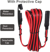 Load image into Gallery viewer, KUNCAN 12FT Sae to Sae 2 Pin Extension Cable DC Power 16awg Heavy Duty Battery Quick Disconnect/Connect Wire Harness with Sae Connectors with Dust Cap