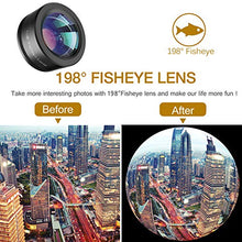 Load image into Gallery viewer, Phone Camera Lens,Upgraded 3 in 1 Phone Lens kit-198° Fisheye Lens + Macro Lens + 120° Wide Angle Lens,Clip on Cell Phone Lens Kits Compatible with iPhone,iPad,Most Android Phones and Smartphones