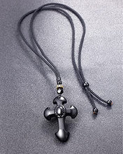 Load image into Gallery viewer, Lightock Black Obsidian Cross Necklace Pendant for Men Women Gifts Lord's Prayer Religious Amulet Healing Crystal Quartz Protection