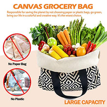 Load image into Gallery viewer, Canvas Tote Bag for Women, Strong Canvas Bag Reusable Grocery Shopping Cloth Bags with Handles, Grocery Bags Reusable Shopping Bags for Groceries Shopping Travel Storage (1, Black Geometry)