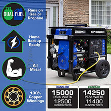Load image into Gallery viewer, DuroMax XP15000EH Dual Fuel Portable Generator-15000 Watt Gas or Propane Powered Electric Start-Home Back Up & RV Ready, 50 State Approved, Blue and Black