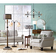 Load image into Gallery viewer, Hunter Mid Century Modern Floor Lamp Cherry Wood Perforated Metal Cream Linen Double Shade for Living Room Bedroom - Franklin Iron Works