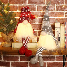 Load image into Gallery viewer, EDLDECCO Christmas Gnome with Light Timer 27 Inches Set of 2 Knitted Hat Nisse Figurine Plush Swedish Nordic Tomte Scandinavian Elf X'Mas Holiday Party Home Decor Ornaments (Red & Grey)