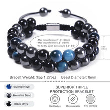 Load image into Gallery viewer, Handmade Triple Protection Bracelet for Men, Crystals Bracelet Contains Hematite Crystal, Black Obsidian and Blue Tiger Eye Bracelet, Healing Bracelets for Women Bring Happiness, Good Luck, Blue