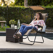 Load image into Gallery viewer, Best Choice Products Folding Steel Mesh Zero Gravity Recliner Lounge Chair w/Adjustable Canopy Shade and Cup Holder Accessory Tray, Beige
