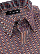 Load image into Gallery viewer, Paul Fredrick Men's Classic Fit Non-Iron Cotton Stripe Dress Shirt Grey/Burgundy 17.5/35 DHR490B