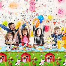 Load image into Gallery viewer, 3 Pieces Farm Animals Party Tablecloth Farmhouse Disposable Plastic Table Cover Barnyard Farm Animal Theme Party Decorations for Picnics Baby Shower Boys Girls Birthday Party Supplies, 108 x 54 Inch