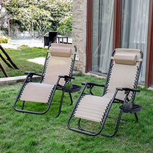 Load image into Gallery viewer, Devoko Patio Zero Gravity Chair Outdoor Folding Adjustable Reclining Chairs Pool Side Using Lawn Lounge Chair with Pillow Set of 2 (Beige)