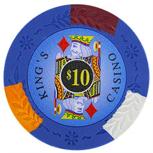 Load image into Gallery viewer, Brybelly King’s Casino Premium Poker Chip 14-Gram Heavyweight Clay Composite – Pack of 50 ($10 Blue)