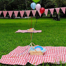 Load image into Gallery viewer, Red and White Checkered Gingham Pennant Banner with Hanging Paper Fans Set for Picnic BBQ Birthday Wedding Party Decoration