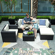 Load image into Gallery viewer, YITAHOME 6 Pieces Outdoor Conversation Set Patio Furniture Manual Weaving Wicker Outside Sectional Sofa PE Rattan Couch with Ottoman, Table and Cushions for Porch Lawn Garden Backyard, Black