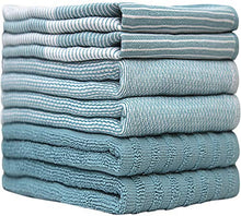 Load image into Gallery viewer, Premium Kitchen Towels (20”x 28”, 6 Pack) – Large Cotton Kitchen Hand Towels – Flat & Terry Towel – Highly Absorbent Tea Towels Set with Hanging Loop (Aqua)