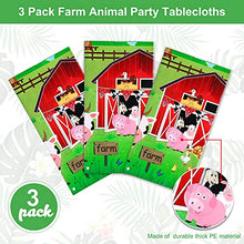 Load image into Gallery viewer, 3 Pieces Farm Animals Party Tablecloth Farmhouse Disposable Plastic Table Cover Barnyard Farm Animal Theme Party Decorations for Picnics Baby Shower Boys Girls Birthday Party Supplies, 108 x 54 Inch