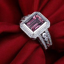 Load image into Gallery viewer, Beyond jewelry Fashion Solid 14K White Gold Natural Emerald Cut 6x8mm Pink Tourmaline Diamond Ring