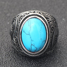 Load image into Gallery viewer, VQYSKO Retro Vintage Statement Blue Oval Turquoise Rings Size 10
