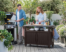 Load image into Gallery viewer, Keter Unity XL Portable Outdoor Table and Storage Cabinet with Hooks for Grill Accessories-Stainless Steel Top for Patio Kitchen Island or Bar Cart, Espresso Brown