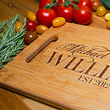 Load image into Gallery viewer, Personalized Cutting Board - 9 Designs |6" x 9"| Bamboo Cutting Board - Wedding Gifts for the Couple, Housewarming Gifts, Anniversary Gift, Grandma Gifts, Engraved Kitchen Sign & Decor - Handle