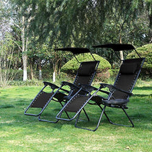 Load image into Gallery viewer, BestMassage Patio Chairs Lounge Chair Zero Gravity Chair 2 Pack Recliner W/Folding Canopy Shade and Cup Holder for Outdoor Funiture (Black)