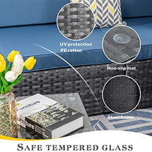 Load image into Gallery viewer, SUNLEI 7pcs Patio Outdoor Furniture Sets Conversation Set,Low Back All-Weather Rattan Sectional Sofa with Tea Table&Washable Couch Cushions(Silver Rattan)(Aegean Blue)