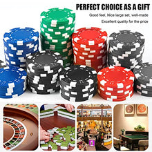 Load image into Gallery viewer, 100Pcs Professional Poker Chip with Storage Box, 5 Colors Casino Poker Chips Set, Clay Composite Dice Striped Casino Poker Chips for Casino Card Games Texas Holdem Blackjack Gambling - 11.5 Gram