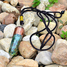 Load image into Gallery viewer, Green Jade Copper Pencil Pendant Point - Jade Pendant - Orgone Pendant with Green Jade - Orgonite Emf Protection Necklace with Adjustable Cord - By Orgonite Crystal