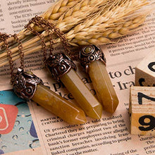 Load image into Gallery viewer, Bivei Retro Antique Brass Chakra Necklace Hexagonal Prism Gemstone Quartz Crystal Stone Healing Pendant (Yellow Chalcedony)