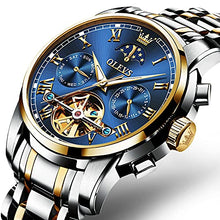 Load image into Gallery viewer, OLEVS Couple Automatic Watches for Men and Women His and Hers Watch Set Gifts Mechanical Self-Winding Tourbillon Big Face Dress Wrist Watch with Day Date Calendar Blue