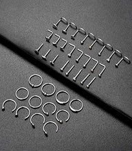 Load image into Gallery viewer, Tornito 20G 36Pcs Stainless Steel L Shaped Nose Ring CZ Nose Stud Retainer Labret Nose Piercing Jewelry (A0:30Pcs, Silver Tone)