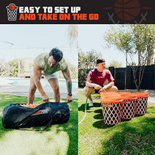 Load image into Gallery viewer, BasketPongβ’ Giant Yard Pong X Basket Ball Game with Durable Balls and Buckets - Outdoor Game for Lawn, Backyard and Beach - Set Includes 12 Buckets, 2 Basket Balls and a Carrying Bag