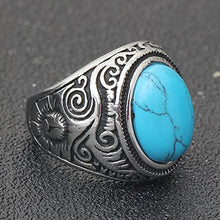 Load image into Gallery viewer, VQYSKO Retro Vintage Statement Blue Oval Turquoise Rings Size 10