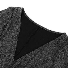 Load image into Gallery viewer, BONFASH Women's Sexy Sequin Dress Deep V Neck Long Sleeve Bodycon Stretchy Mini Evening Dress Black