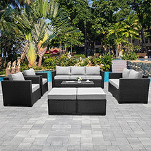 Load image into Gallery viewer, Patio Wicker Furniture Set 7 Pieces Outdoor PE Rattan Conversation Couch Sectional Chair Sofa Set with Grey Cushion