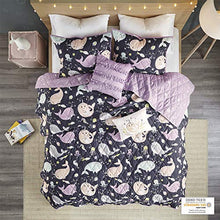 Load image into Gallery viewer, Urban Habitat Kids Magical Narwhals Reversible 100% Cotton Quilt, Novel Animal Print Modern All Season Down Alternative Bed Set for Kids, Decorative Pillows, Twin(68"x88"), Purple Multi 4 Piece