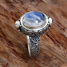 Load image into Gallery viewer, NOVICA Oval Rainbow Moonstone .925 Sterling Silver Cocktail Ring, Magic Portal'