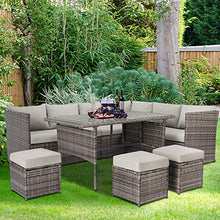 Load image into Gallery viewer, U-MAX Patio Furniture Sets 7 Pieces Outdoor Conversation Set All Weather Wicker Sectional Sofa Couch Dining Table Chair with Ottoman (Gray)