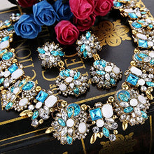 Load image into Gallery viewer, BriLove Statement Necklace Earrings Set for Women Tribal Ethnic Crystal Mix-Shape Cluster Statement Necklace Dangle Earrings Jewelry Set Aquamarine Color Antique-Gold-Toned