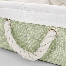 Load image into Gallery viewer, uxcell Storage Baskets with Cotton Handles Foldable Storage Bins Laundry Clothes Towel Box Organizer W Drawstring Closure for Home Shelves Closet Light Green 10.6" x 10.6" x 4.7"