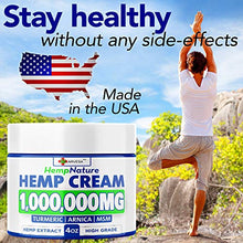 Load image into Gallery viewer, Natural Hemp Cream - 1,000,000 - Fast Relief - Muscle, Joint, Foot & Back with Hemp, Arnica, Turmeric | Natural Hemp Oil Extract Gel - Made in USA - 4oz