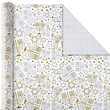 Load image into Gallery viewer, Hallmark Tree of Life Hanukkah Wrapping Paper Bundle with Cut Lines on Reverse, Blue, Gold and White (Pack of 3, 140 sq. ft. ttl.)
