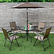 Load image into Gallery viewer, Giantex Set of 4 Patio Folding Chairs, Adjustable Sling Back Chairs with Armrest, Patio Dining Chairs Portable for Camping Garden Pool Beach, Deck Lounge Chairs (Brown)