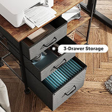 Load image into Gallery viewer, DEVAISE 3 Drawer Mobile File Cabinet, Rolling Printer Stand with Open Storage Shelf, Fabric Lateral Filing Cabinet fits A4 or Letter Size for Home Office, Rustic Brown