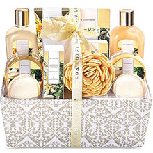 Load image into Gallery viewer, Spa Gift Basket for Women, Spa Luxetique Spa Gift Set for Women - Vanilla Scented Bath Set, 12 Pcs Relaxing Home Spa Kit with Bath Salts, Bath Bombs, Body Scrub, Spa Gifts for Women