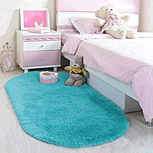 Load image into Gallery viewer, Softlife Fluffy Area Rugs for Bedroom 2.6' x 5.3' Oval Shaggy Floor Carpet Cute Rug for Girls Kids Room Living Room Home Decor, Turquoise Blue